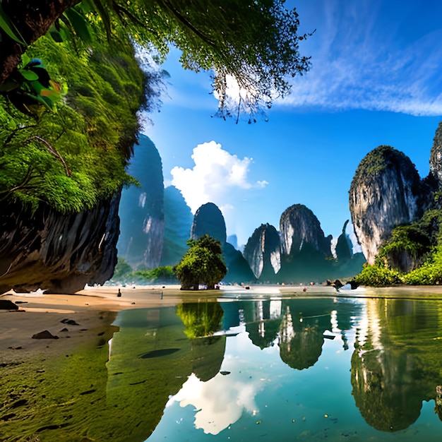 Photo beautiful nature of thailand james bond island reflection