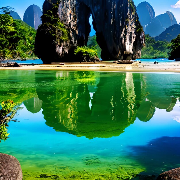 Photo beautiful nature of thailand james bond island reflection