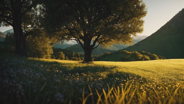 Beautiful nature trees sun grass