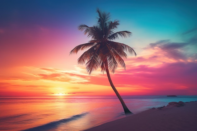 写真 美しい自然の熱帯のビーチと海とココナッツのナツメヤシの木と日没時の旅行と休暇