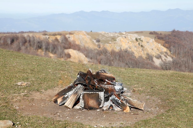 Beautiful nature view and bonfire