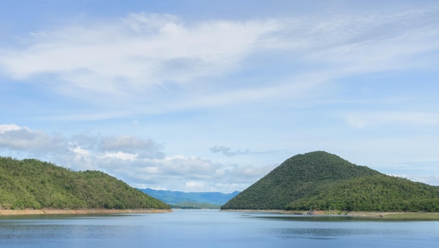Beautiful nature view of Srinakarin dam in Kanchanaburi Thailand