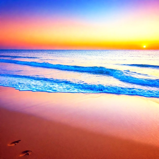 Foto bella vista della natura con spiaggia sabbiosa e sfondo di ritratto dell'oceano