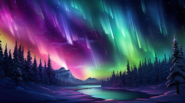 Beautiful nature with aurora landscape wallpaper