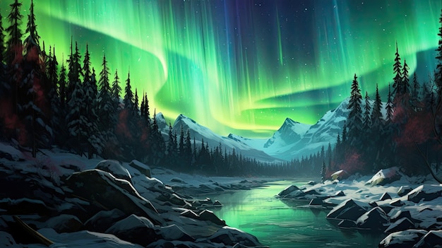 Premium AI Image | Beautiful nature with aurora landscape wallpaper