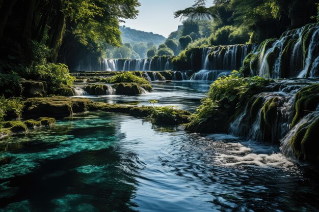 прекрасная природа с естественными водопадами профессиональная фотография