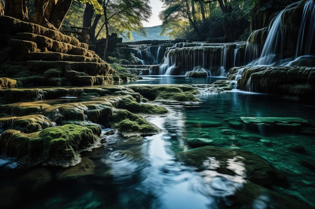 прекрасная природа с естественными водопадами профессиональная фотография