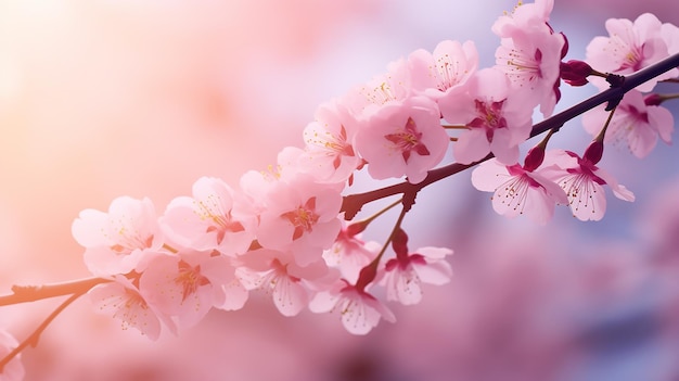 beautiful nature with pink cherry tree blossom flowers in spring background