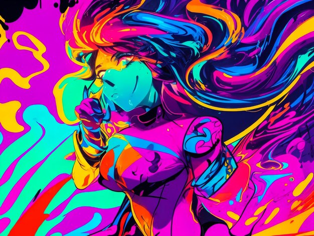 A beautiful neon colors cartoon style