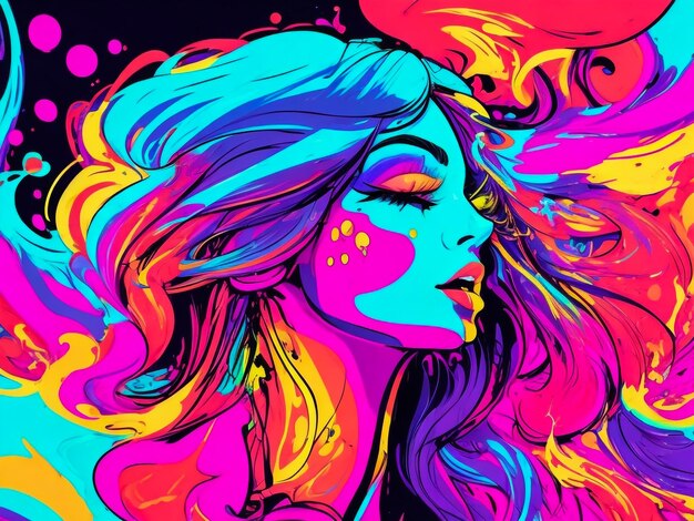 A beautiful neon colors cartoon style