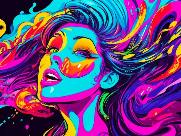 A beautiful neon colors cartoon style