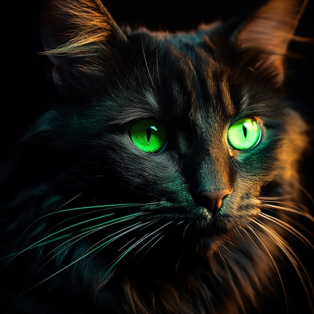 Premium Photo  A neon leopard with green eyes is on a black