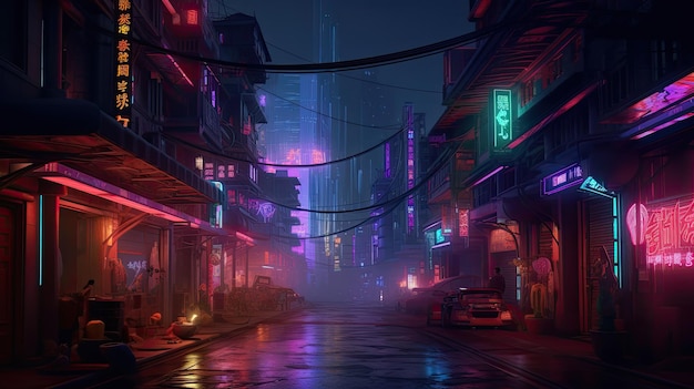 Beautiful Neon Night Lights Illuminate the Futuristic Cyberpunk Cityscape Photorealistic 3D