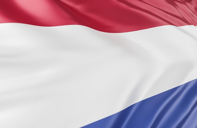 Beautiful Netherlands Flag Wave Close Up on banner background with copy space.,3d model and illustration.