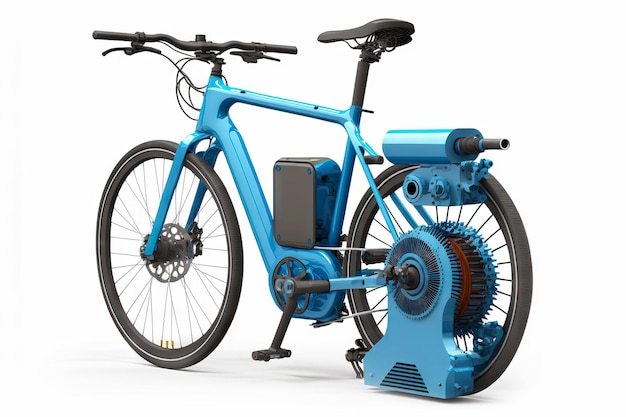 Beautiful new blue bike for bicycling isolated on white background generative ai