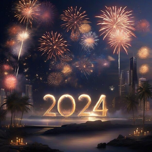 Photo beautiful new year 2024 fireworks