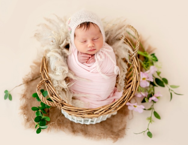 Beautiful newborn in basket