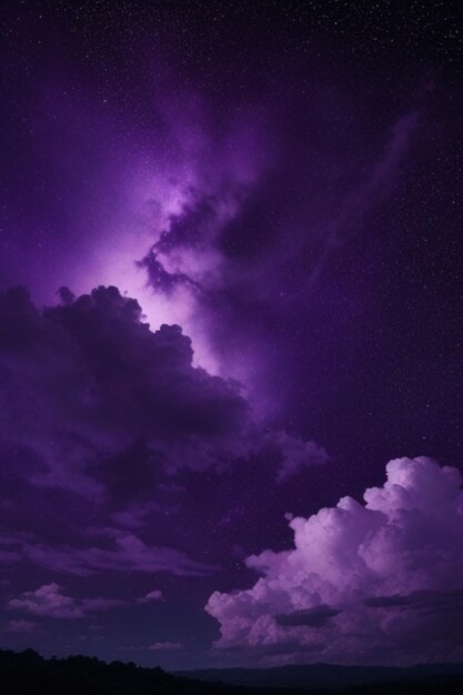 Beautiful night landscape with purple clouds and space instead of sky