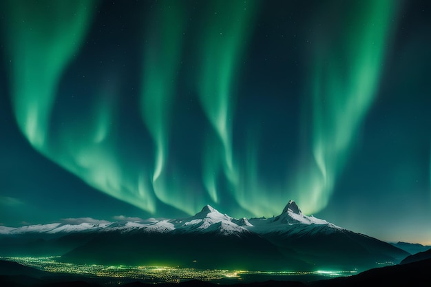 美しい夜の風景 雪と山の美しい夜の景色