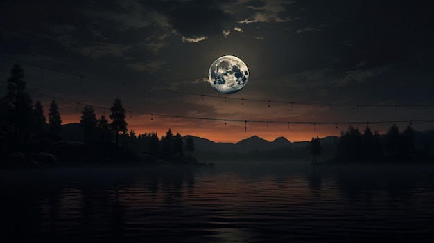 Красивый ночной лунный закат