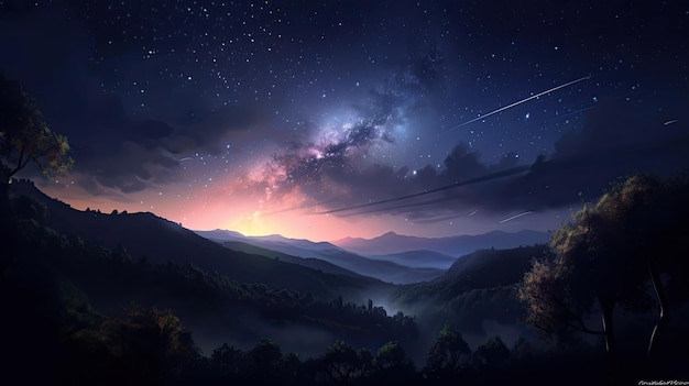 Premium AI Image | Beautiful Night Nature Sky Galaxy Landscape