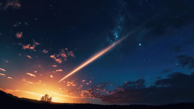 写真 美しい夜空流星銀河自然風景の壁紙生成 ai