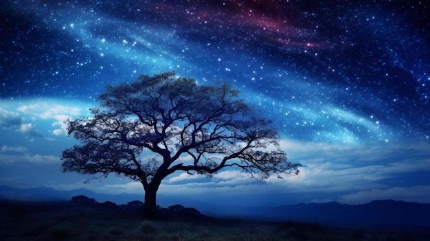 Premium AI Image | Beautiful night sky the Milky Way moon and the trees