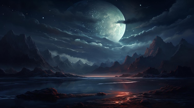 Beautiful night sky scenery easy painting wallpaper picture Ai generated art