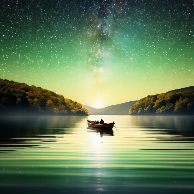 Photo beautiful night sky with stars and lake beautiful night sky with stars and lake