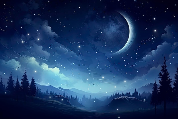 beautiful night with moon and stars