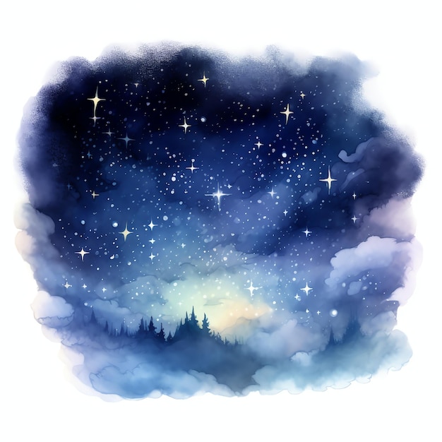 beautiful Nighttime magic fantasy watercolor fairytale clipart illustration