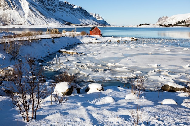 冬の美しいノルウェーの風景。ロフォーテン諸島。ノルウェー。