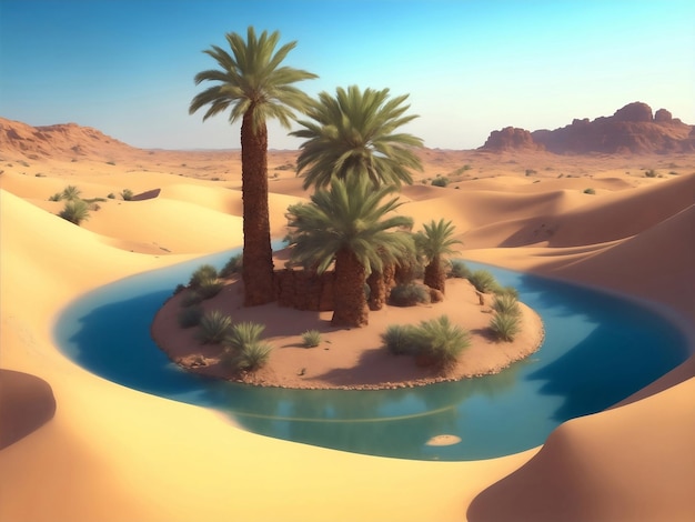 Beautiful oasis in desert Generative AI Illustration
