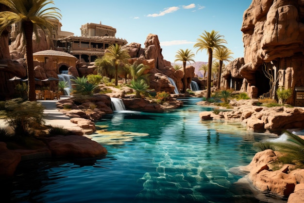 Beautiful oasis nestled in a vast expanse of palmfringed desert