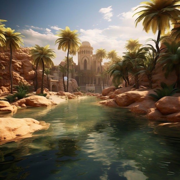 Beautiful oasis in the sandy desert