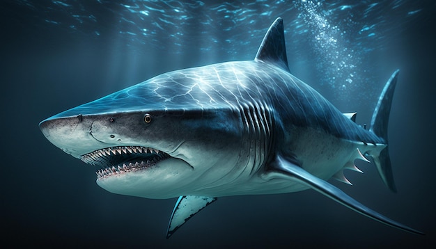 Красивая океанская мегазубая акула, сгенерированная AI