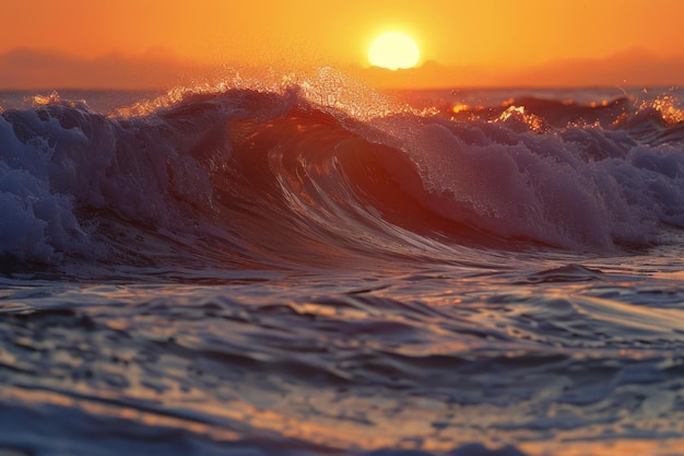 Photo beautiful ocean surfing wave at sunset beach