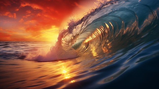 beautiful ocean wave sunset sea surfing background