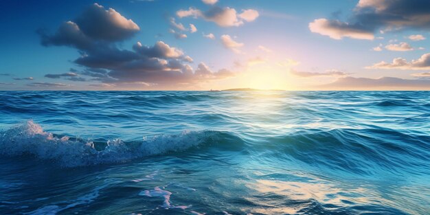 Beautiful ocean waves view with blue sky generative ai