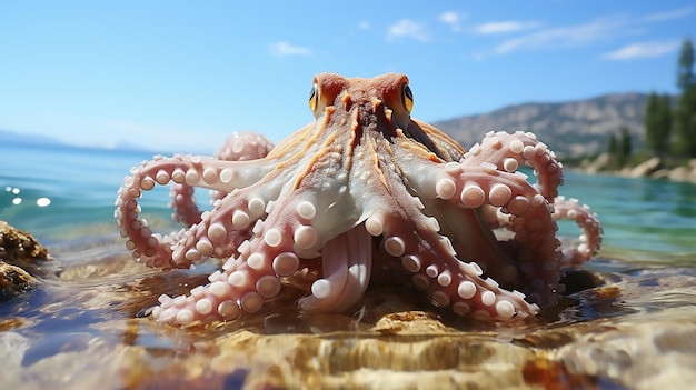 Photo a beautiful octopus silently gliding across the reef with outstreched tentacles magnificent