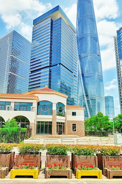 Beautiful and office skyscrapers, city building of Pudong, Shanghai, China.