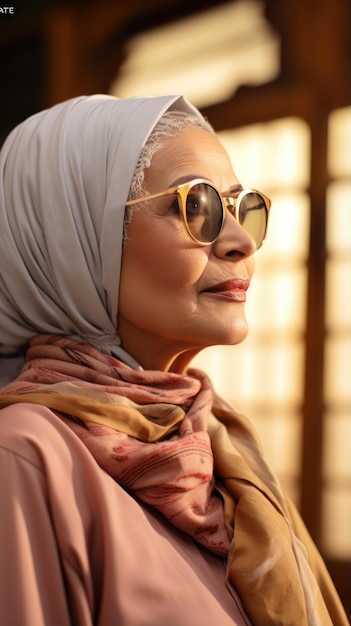 Photo beautiful old arab woman wearing glasses