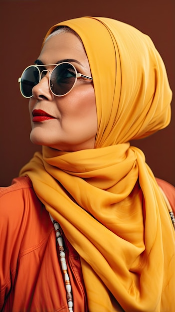 Photo beautiful old arab woman wearing glasses