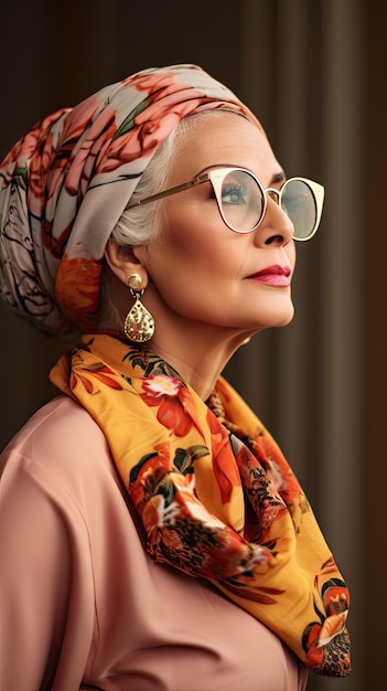眼鏡をかけた美しいアラブ老婦人