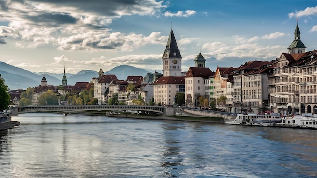 Photo beautiful old city limmat river in zurich switzerland