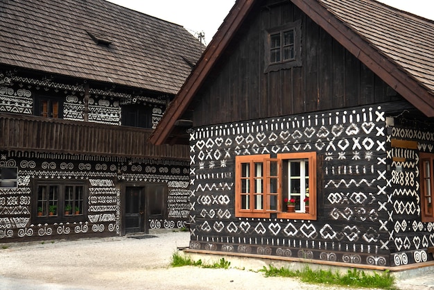 Beautiful old historic village Cicmany. Slovakia, Europe. Wooden traditional houses.