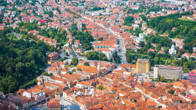 Beautiful old houses and Brasov city from above