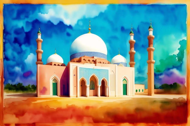 Beautiful old mosque Islamic background EidalAdha Ramadan Copy space Generative AI