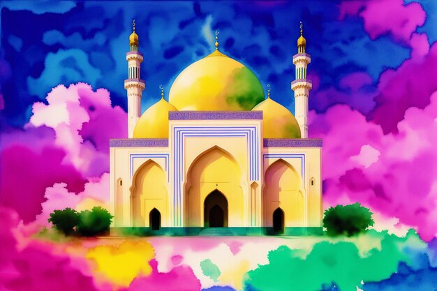 Beautiful old mosque Islamic background EidalAdha Ramadan Copy space Generative AI