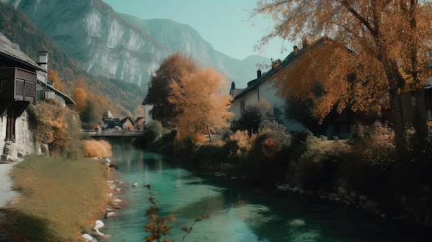 Beautiful old town surrounded by mountains view Generative AI